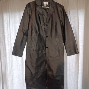 Black leather trench coat